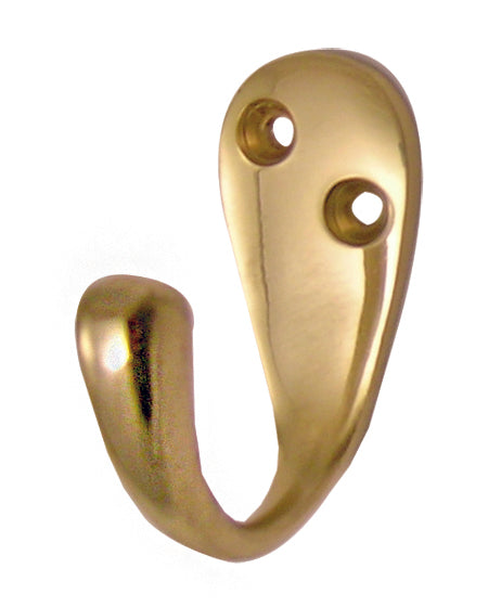 Robe Hook Single Polished Brass PK2