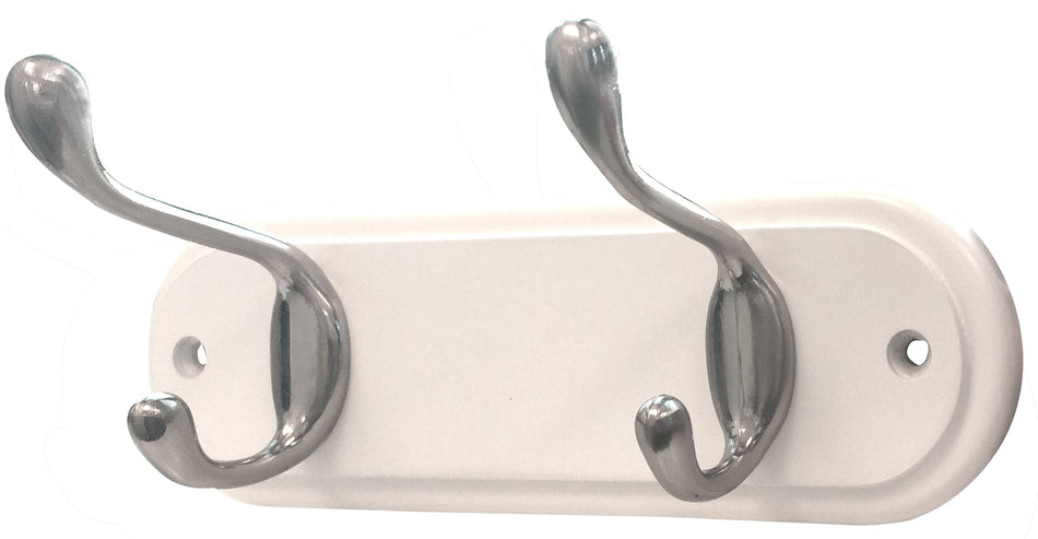 Towel or Robe Hooks - 2 Satin Nickel Hooks on White Block FSC100%