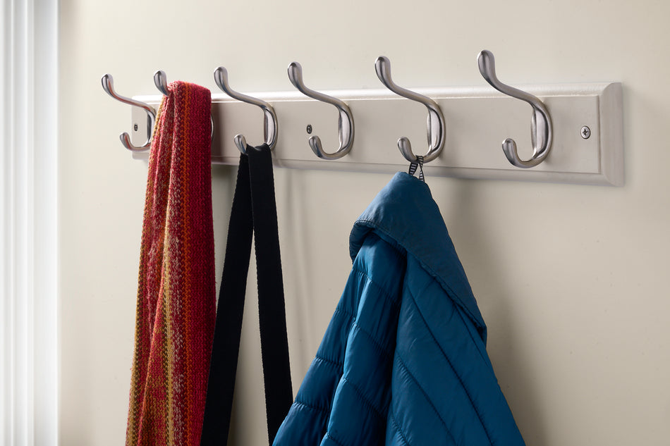 Coat Rack  -  Cream Block with 6 Nickel Style Hooks FSC100%