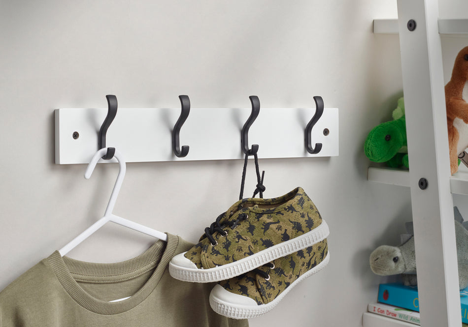 Coat Rack- 4 Basic H&C Hooks Black on White FSC100%