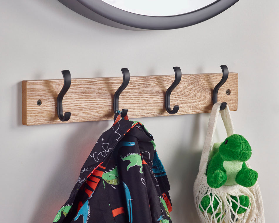 Coat Rack  -  4 Basic Hooks Black on Ash FSC100%