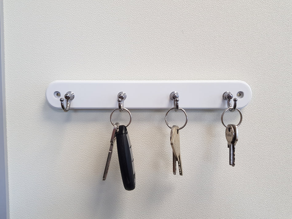 Keypak Key tidy  -  4 Chrome Hooks on White FSC100%