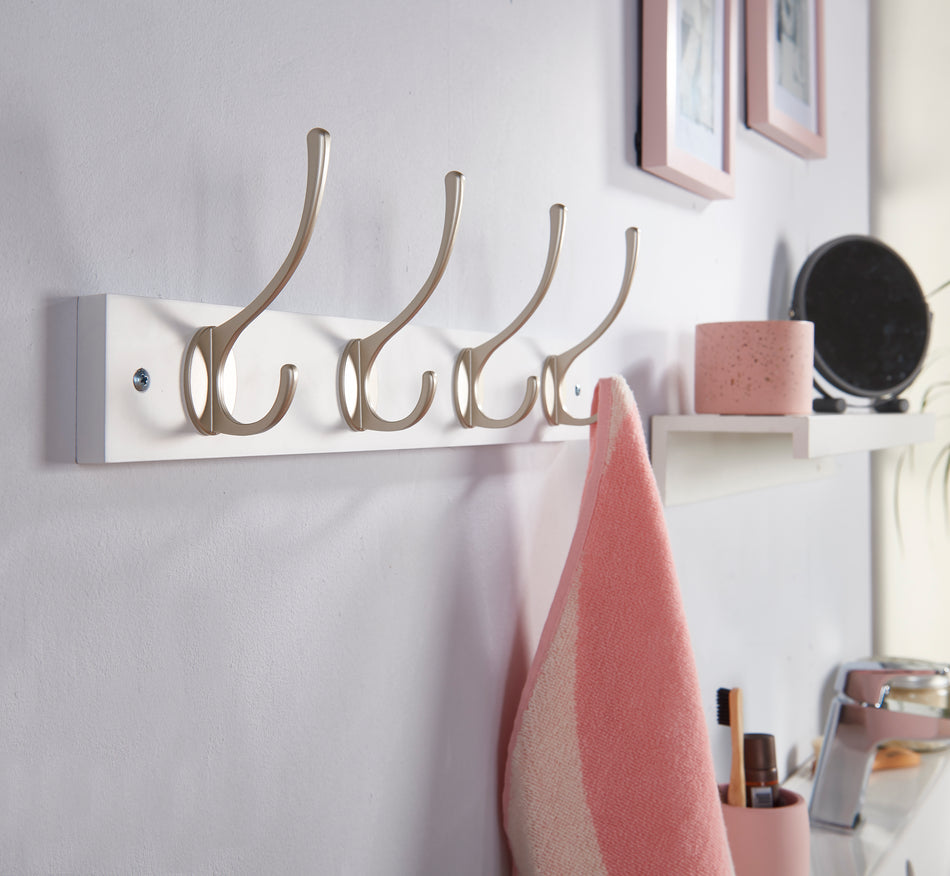 Coat Rack  -  White Block with 4 Hooks - FSC100%