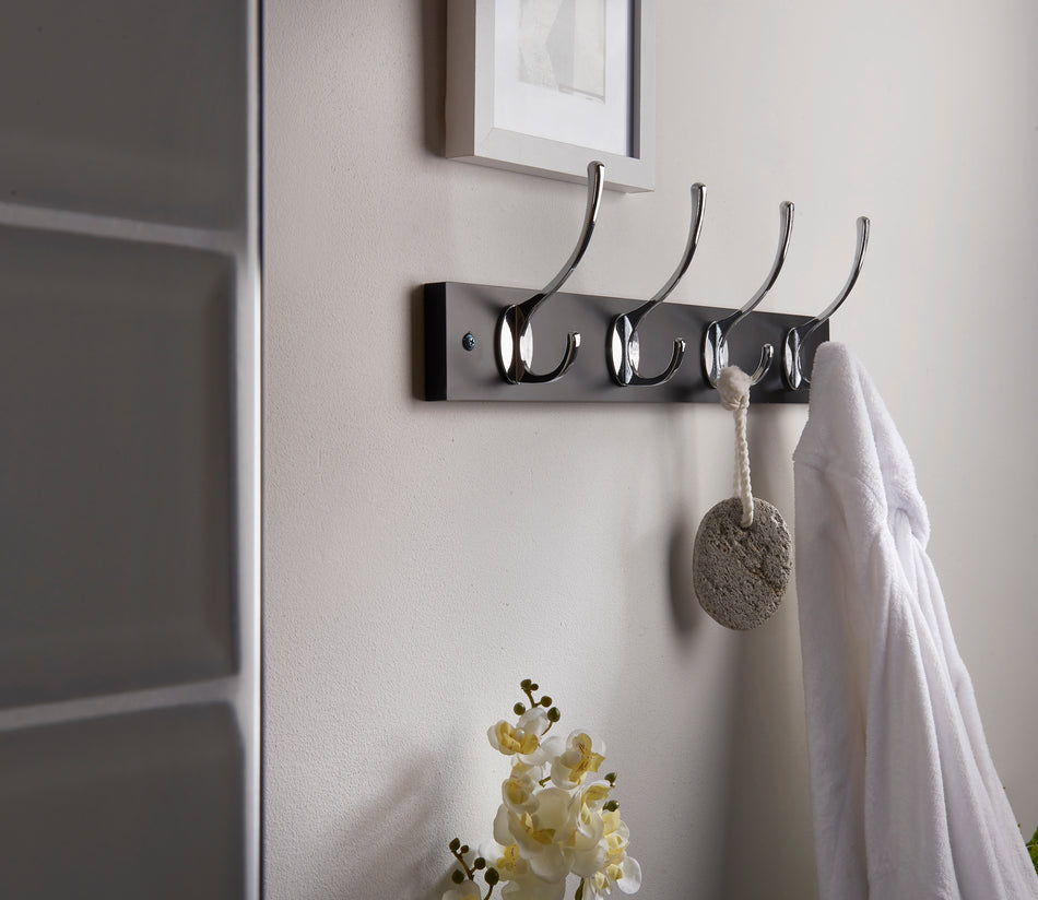 Coat Rack  -  Black Block with 6 Chrome Hooks FSC100%