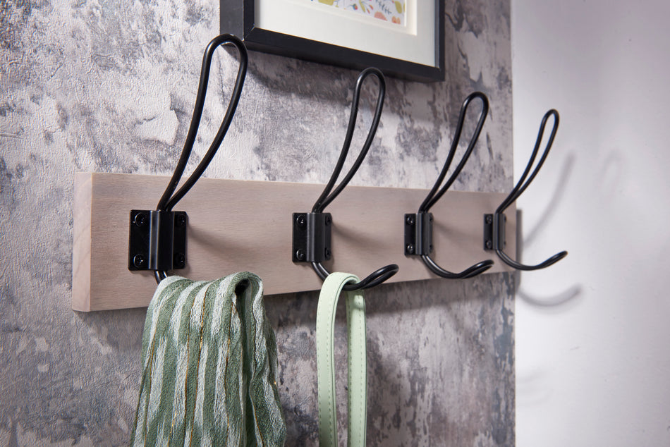 Coat Rack  -  Grey Ash Style with 4 Black Wire Hooks FSC100%