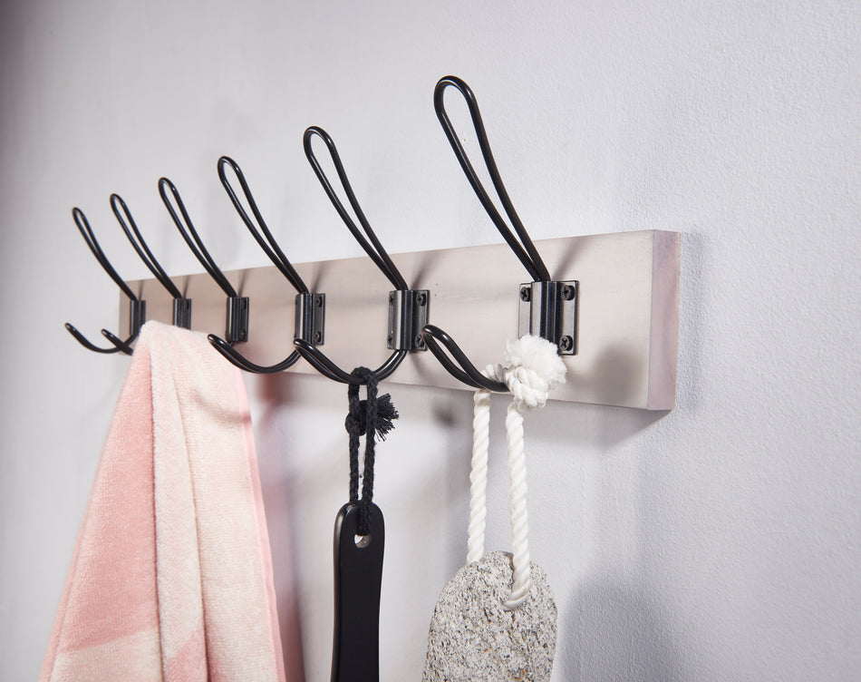 Coat Rack  -  Grey Ash Style with 6 Black Wire Hooks FSC100%