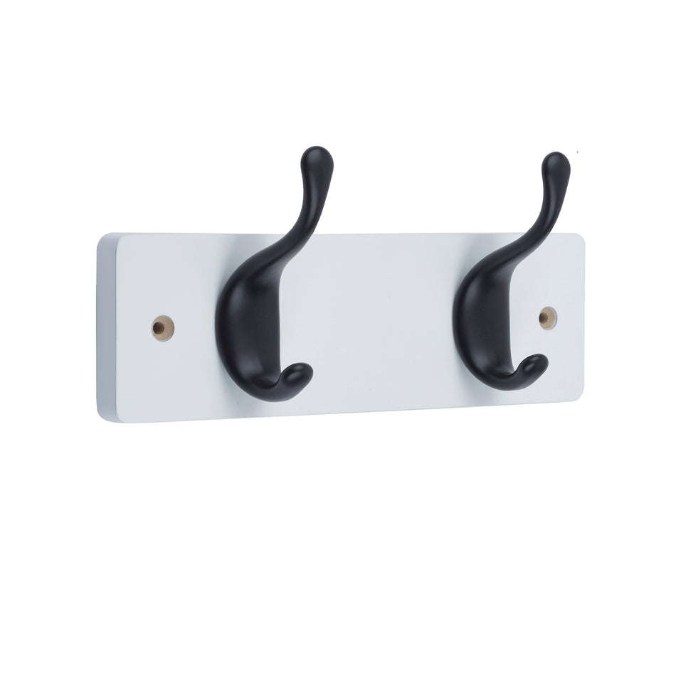 Coat Rack  -  White with 2 Modern Hooks in Black - FSC100%