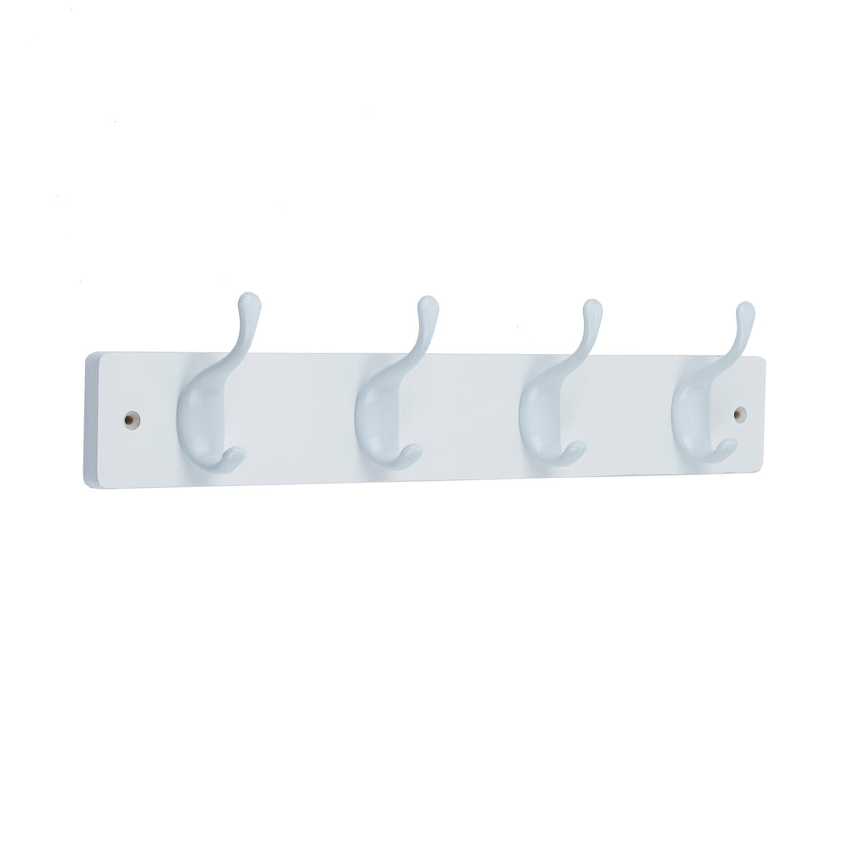 Coat Rack  -  White Block with 4 White Modern Hooks - FSC100%