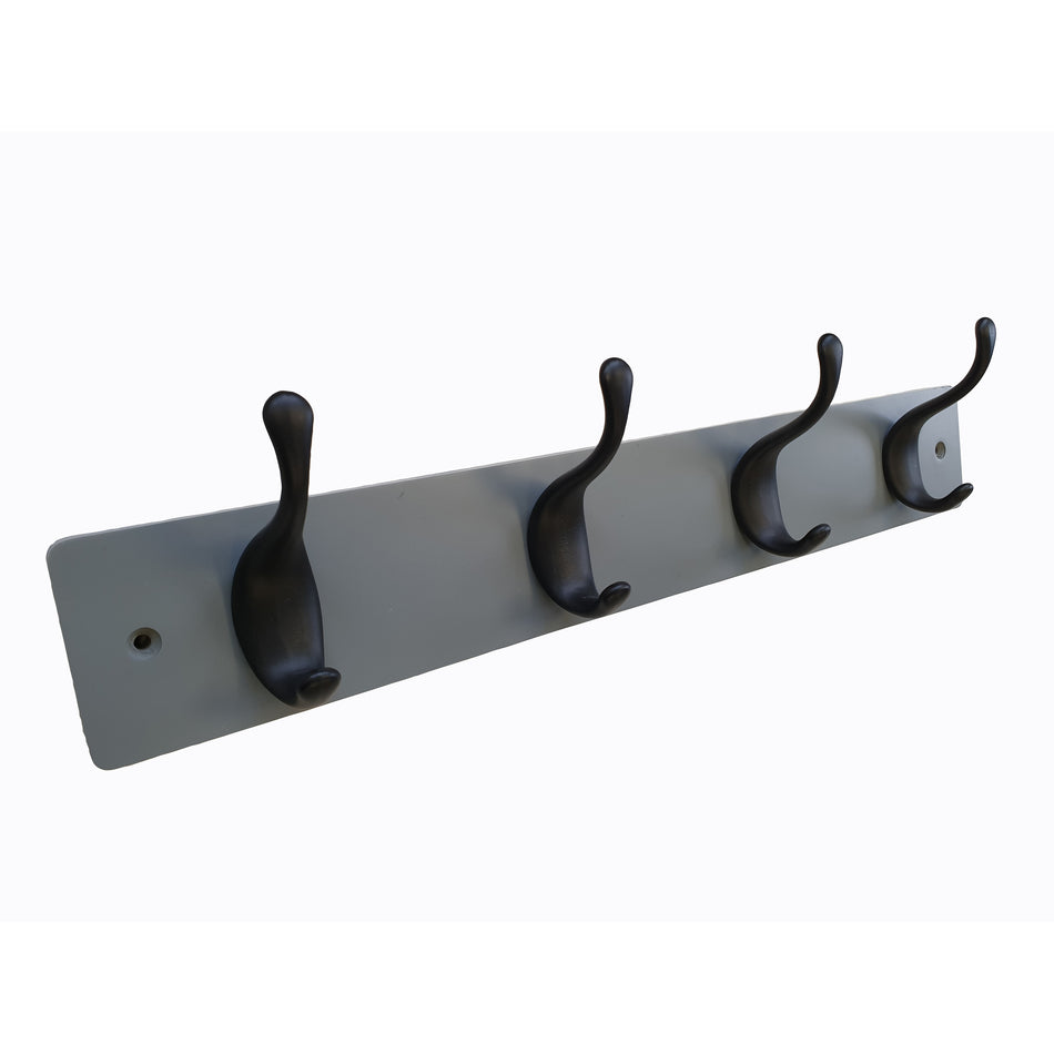 Coat Rack  -  Grey Block with 4 Black Modern Style Hooks FSC100%