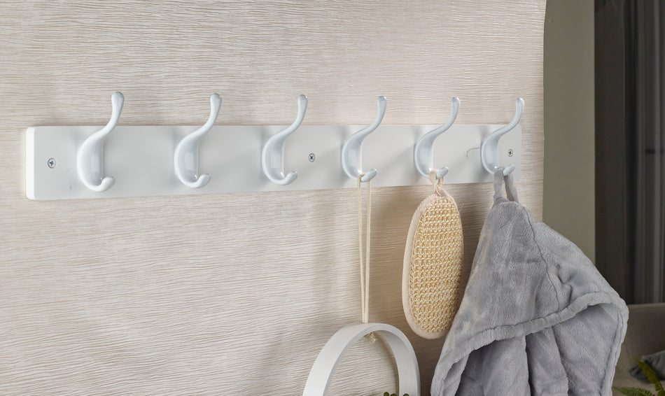 Coat Rack  -  White Block with 6 Modern Hooks - FSC100%